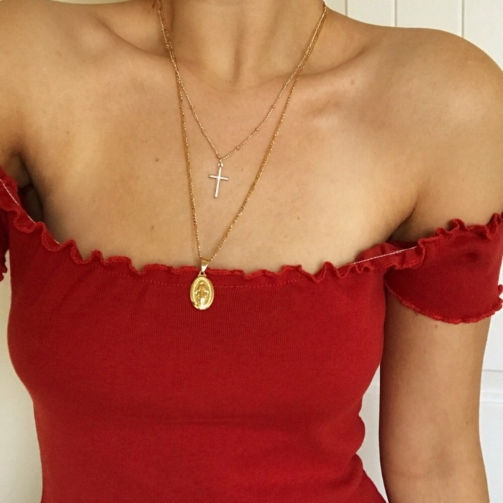 Virgin Mary necklace gold plated pendant